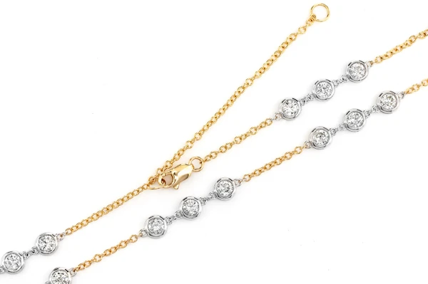 Trio Bezel Set Diamond Necklace Connected 14k Solid Gold 3.65ctw