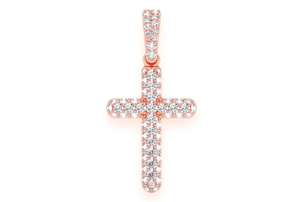 Bubbly Cross Diamond Pendant 14k Solid Gold 0.50ctw