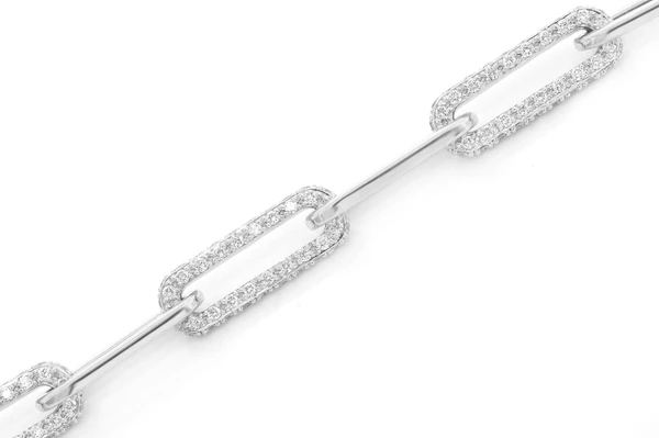 Elongated Rolo Link Diamond Bracelet 14k Solid Gold 3.25ctw