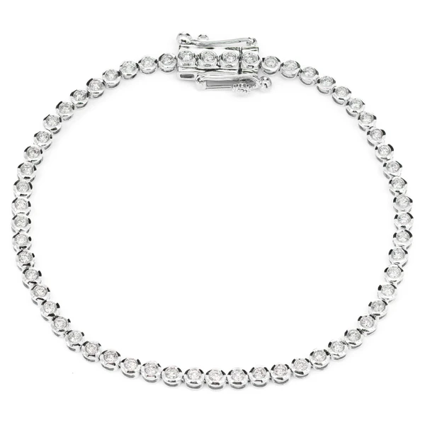 Round Bezel Set Diamond Link Bracelet 14k Solid Gold 1.00ctw 