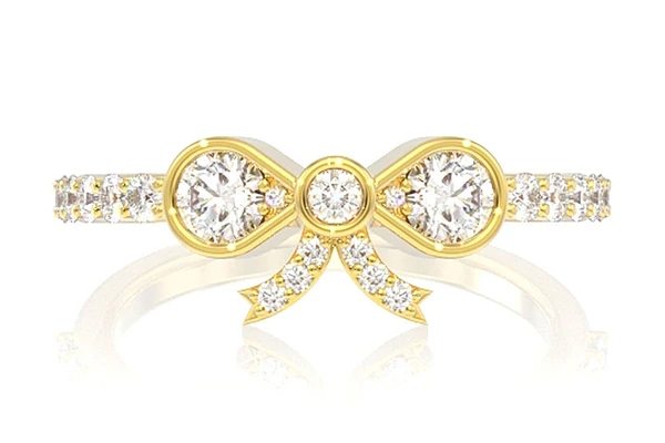 Diamond Bezel Bow Ring 14k Solid Gold 0.65ctw