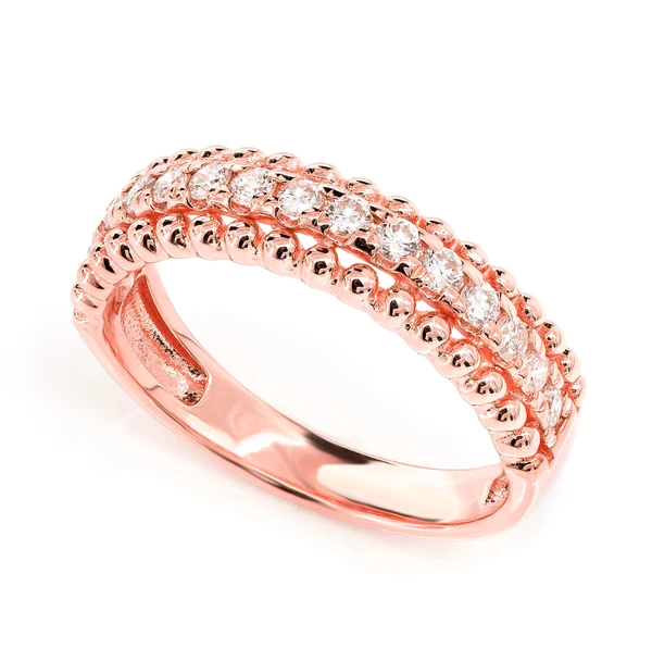 Beaded Border Diamond Band Ring 14k Solid Gold 0.35ctw