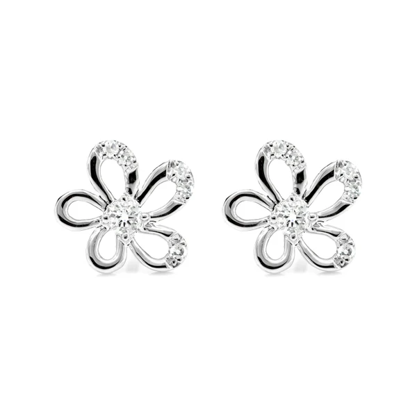 Irregular Flower Diamond Stud Earrings 14k Solid Gold 0.14ctw