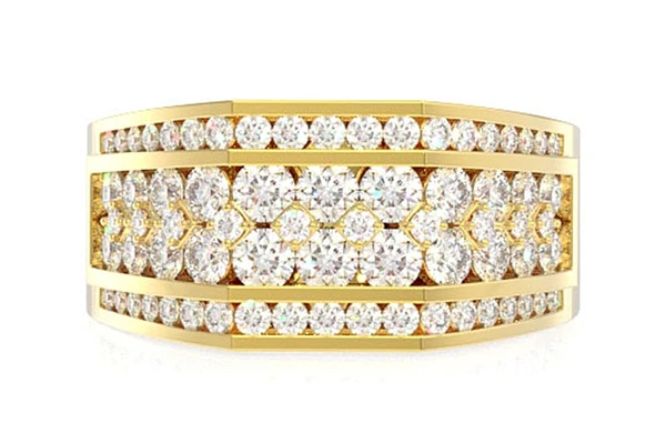 5 Row Tapered Signet Diamond Ring 14k Solid Gold 2.00ctw