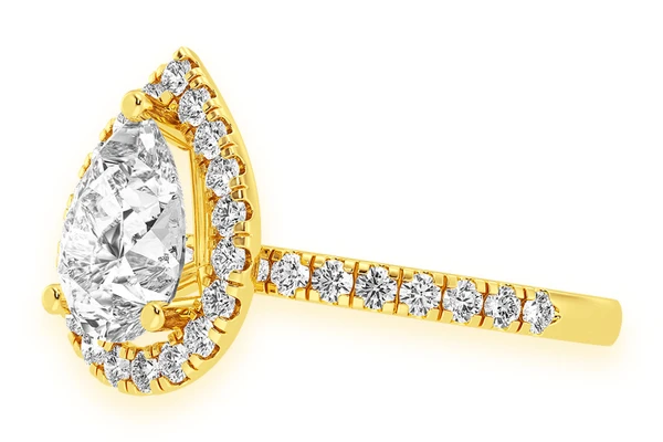 Thav - 2.00ct Pear Solitaire - Scallop Halo One Row - Diamond Engagement Ring - All Natural