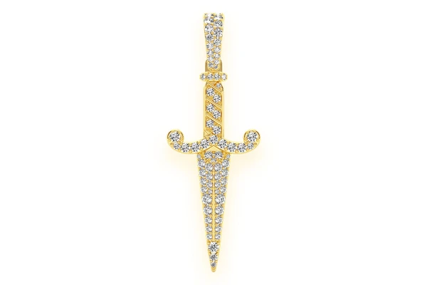 Dagger Diamond Pendant 14k Solid Gold 1.50ctw