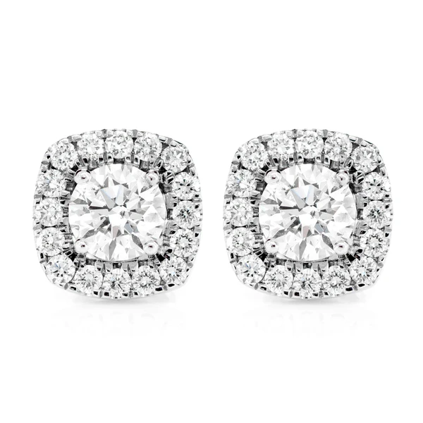 1.75ctw Round Cushion Halo Diamond Earrings 14k Solid Gold