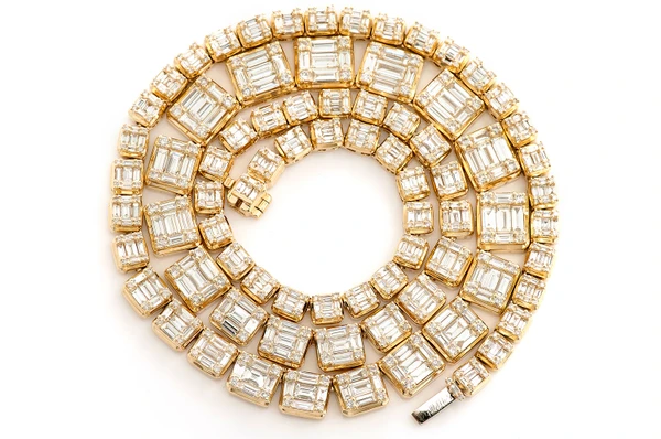 Graduated Square Baguette Diamond Necklace 14k Solid Gold 17.75ctw