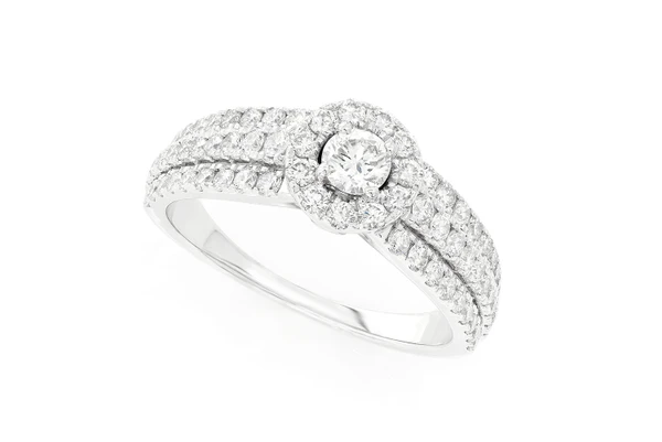 1.10ctw - Three Row Halo - Diamond Engagement Ring - All Natural