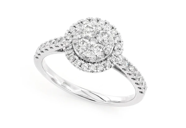 Round Mosaic Halo Diamond Ring 14k Solid Gold 0.70ctw