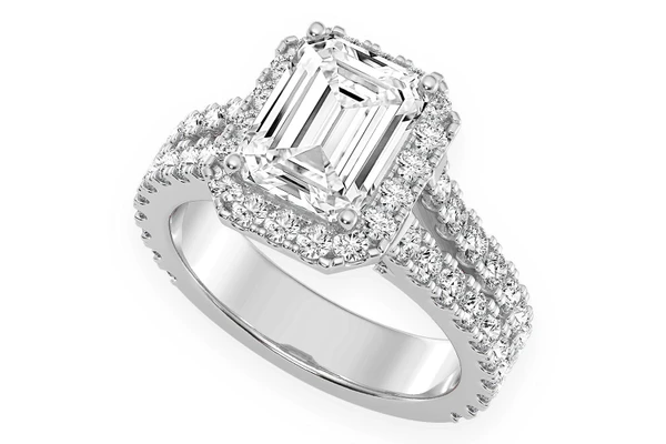Sphinx - 2.00ct Emerald Cut Solitaire - Halo Split Shank - Diamond Engagement Ring - All Natural Vs Diamonds