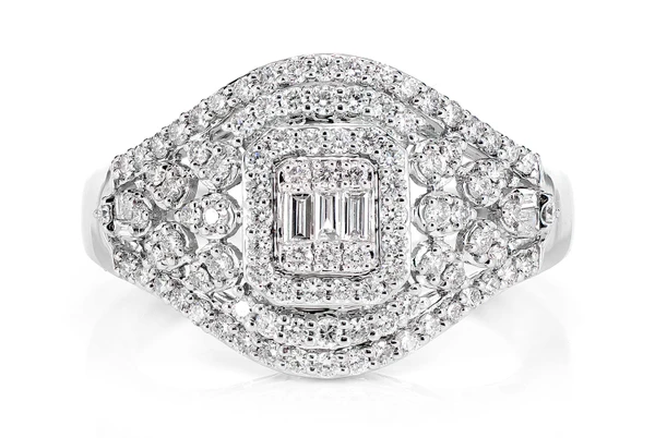 Vintage Inspired Baguette Square Halo - Diamond Engagement Ring - All Natural - 0.75ctw 