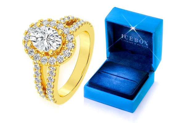 Sphinx - 1.00ct Oval Solitaire - Halo Split Shank - Diamond Engagement Ring - All Natural Vs Diamonds