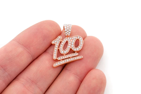 100 Emoji Diamond Pendant 14k Solid Gold 0.75ctw