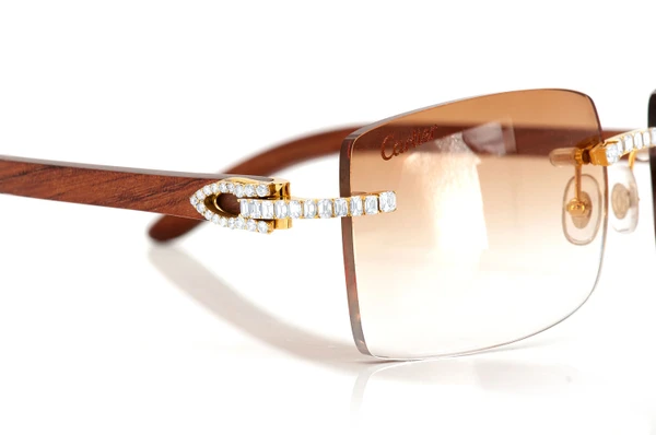 Cartier Glasses Iced Out Diamonds Rimless Wood - Brown Fade - 3.00ctw - Yellow Gold