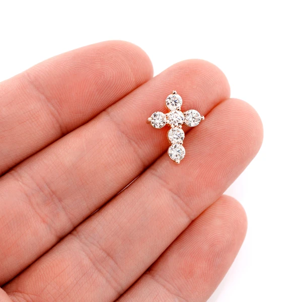 25pt Hidden Bail Cross Pendant 14k Solid Gold 1.45ctw