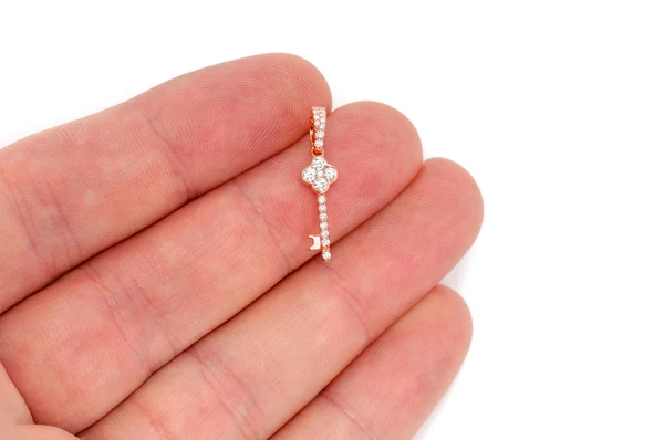 Key Diamond Pendant 14k Solid Gold 0.25ctw