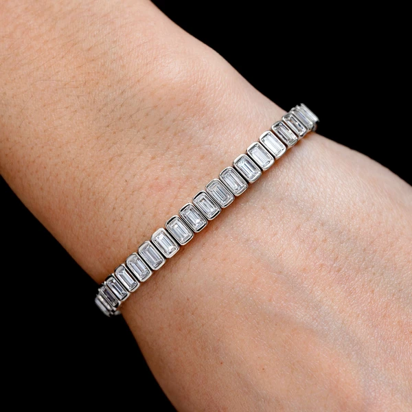 Diamond Bezel Baguette Link Bracelet 14k Solid Gold 6.70ctw