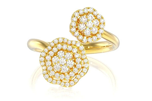 Floral Double Halo Diamond Ring 14k Solid Gold 0.40ctw