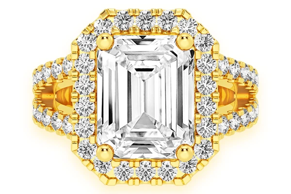 Sphinx - 3.00ct Emerald Solitaire - Two Row Split - Diamond Engagement Ring - All Natural Vs Diamonds