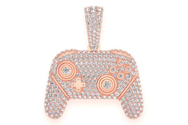 Video Game Controller Diamond Pendant 14k Solid Gold 3.00ctw