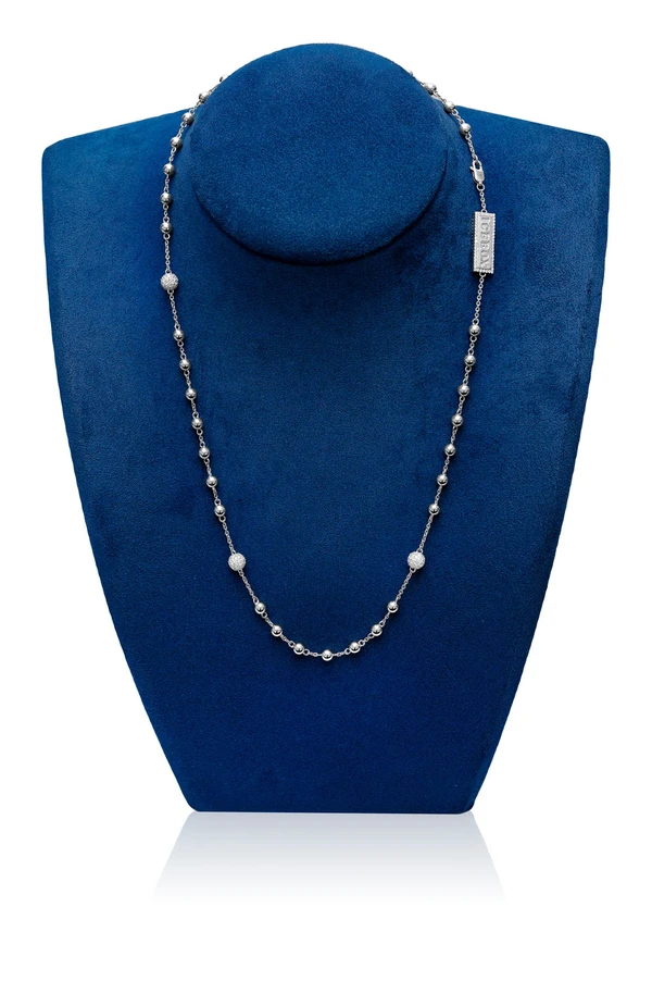 Diamond Bead Rosary Chain 14k Solid Gold 2.75ctw