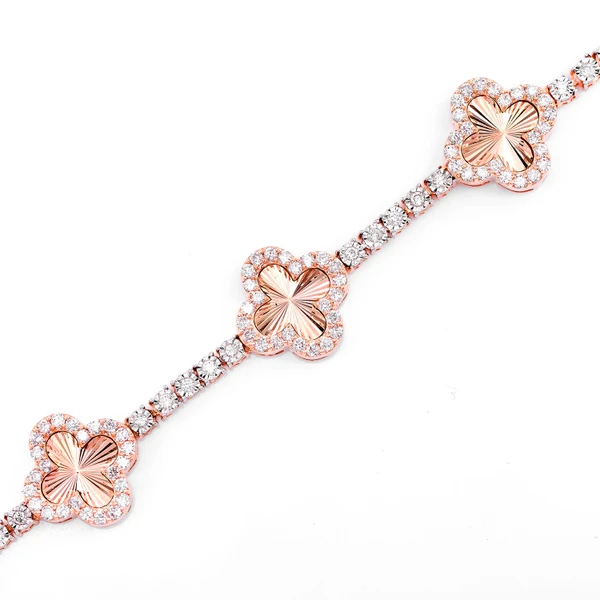 Miracle Clover Link Diamond Tennis Bracelet Solid Gold 2.00ctw