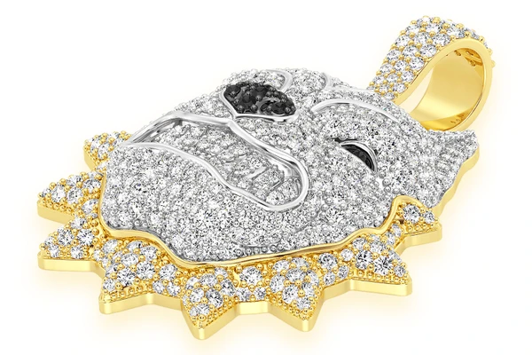Pitbull Spike Collar Diamond Pendant 14k Solid Gold 3.00ctw