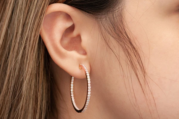 Medium Inside-Out Hoop Diamond Earrings 14k Solid Gold 2.75ctw