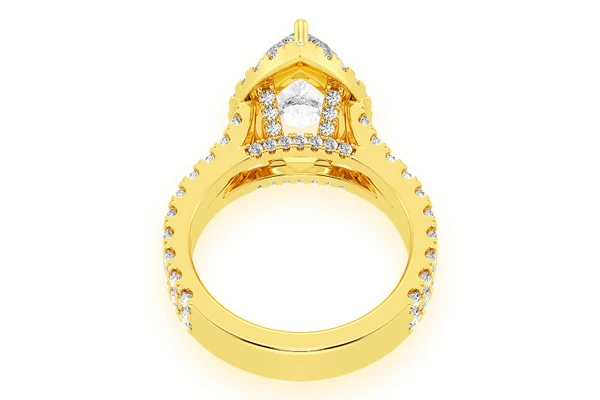 Sphinx - 3.00ct Pear Solitaire - Two Row Split Scallop - Diamond Engagement Ring - All Natural Diamonds