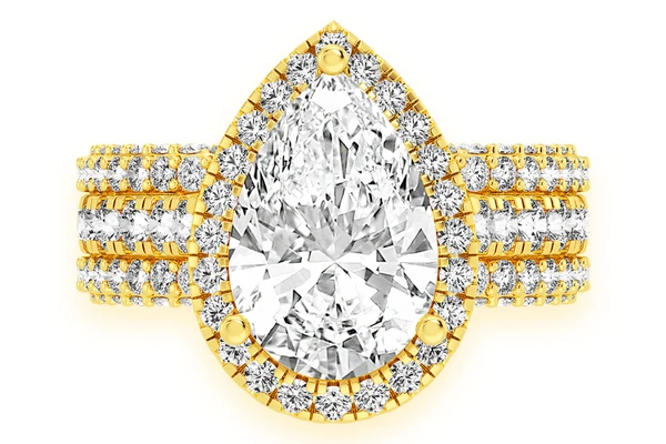 3.00ct Pear Solitaire - Three Row - Diamond Engagement Ring - All Natural