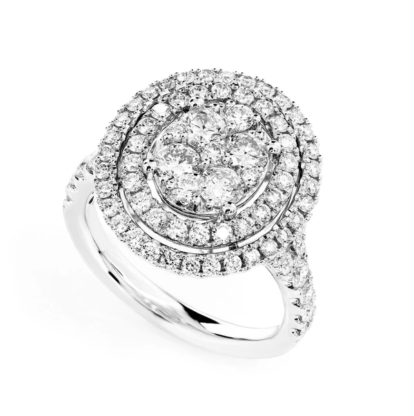 Oval Cluster Double Diamond Halo Ring 14k Solid Gold 1.50ctw