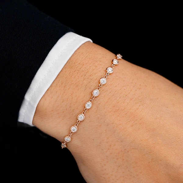 Bezel Link Enlongated Rolo Bracelet 14k Solid Gold 0.60ctw 