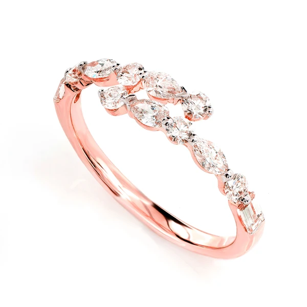 Multi Shape Diamond Bypass Band Ring 14k Solid Gold 0.80ctw