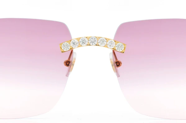 Cartier Glasses Iced Out Diamonds On Wood Rimless - Pink Fade Lens - 5.50ctw - Yellow Gold