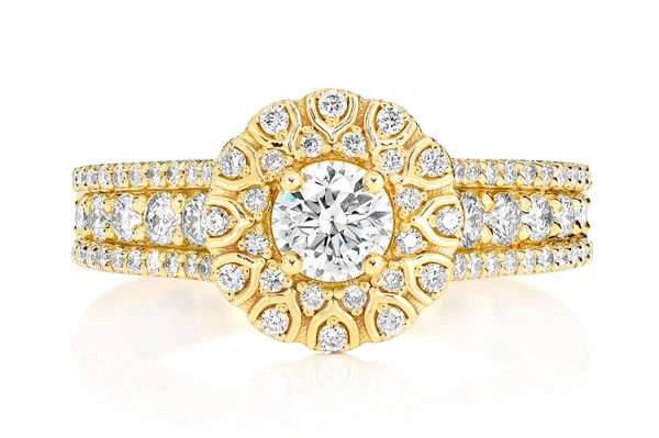 Wishbone Halo Diamond Engagement Ring 1.10ctw - 14k Solid Gold- All Natural