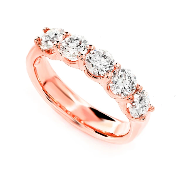 Five Stone Shared Prong Diamond Band Ring 14k Solid Gold 2.00ctw