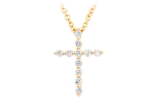 Cross Diamond Pendant Necklace Attached 14k Solid Gold 0.15ctw
