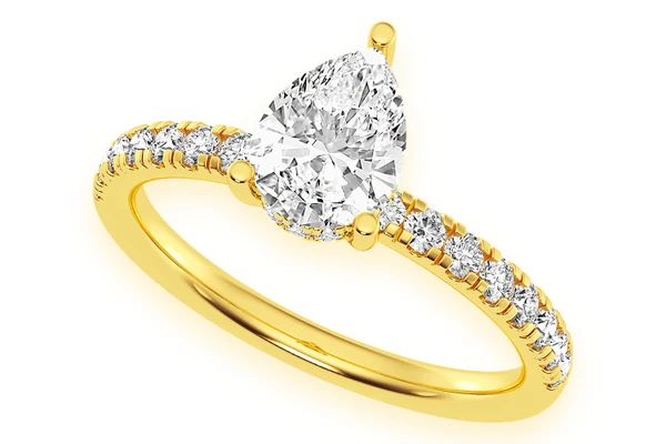Thinn - 1.00ct Pear Solitaire - One Row Under Halo - Diamond Engagement Ring - All Natural