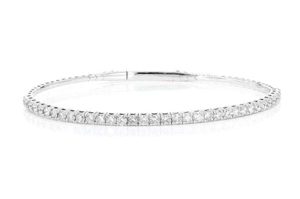 5pt Prong Set Diamond Tennis Bracelet Flex Bangle 2.00ctw 14k Solid Gold