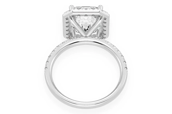 Thav - 3.00ct Emerald Solitaire - Scallop Halo One Row - Diamond Engagement Ring - All Natural Vs Diamonds