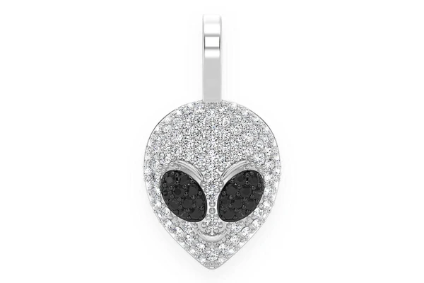 Icebox - Alien Head Black & White Diamond Pendant 14k Solid