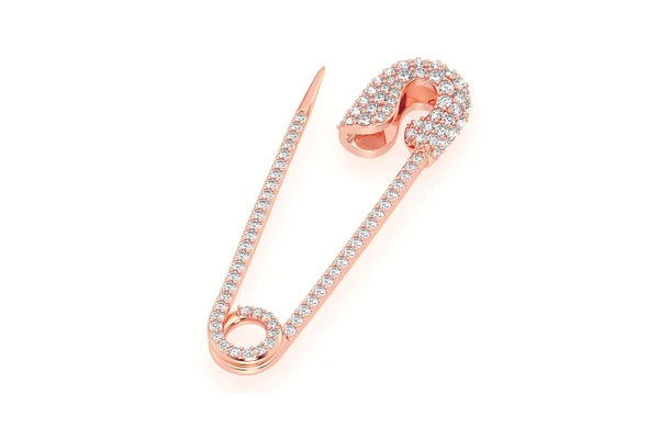 Safety Pin Diamond Pendant 14k Solid Gold 0.80ctw