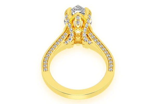 Chant - 3.00ct Pear Shape Solitaire - Deluxe One Row Scallop - Diamond Engagement Ring - Natural Diamonds
