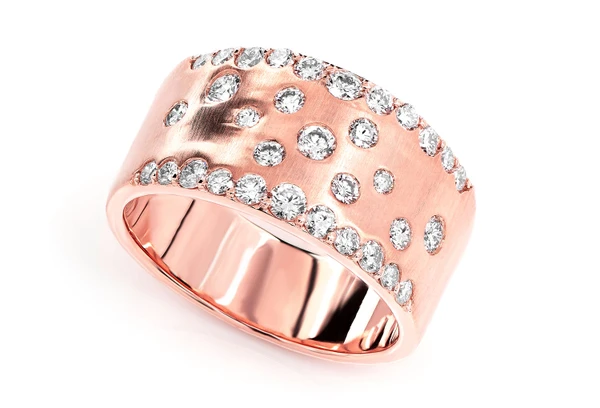 Two Row Scattered Gypsy Set Diamond Band Ring 14k Solid Gold 0.85ctw 