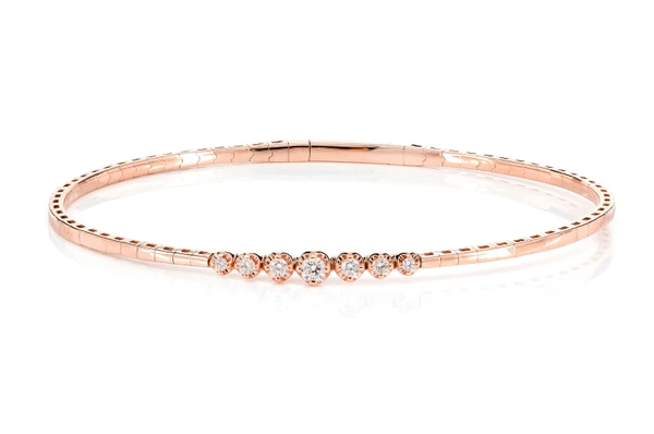 Graduated Diamond Flex Bangle Bracelet 14k Solid Gold 0.20ctw