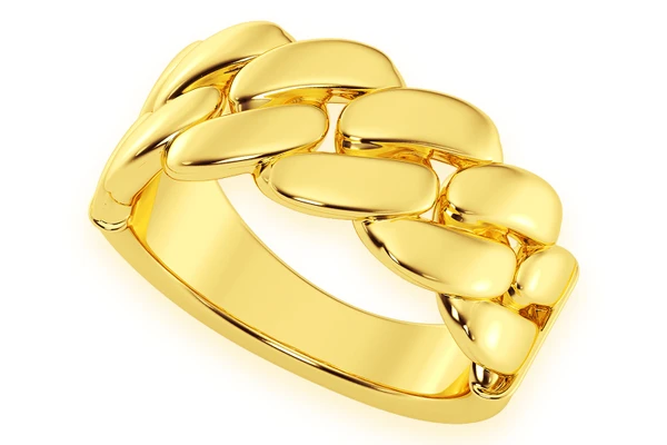 Wide Miami Cuban Band Ring 14k Solid Gold