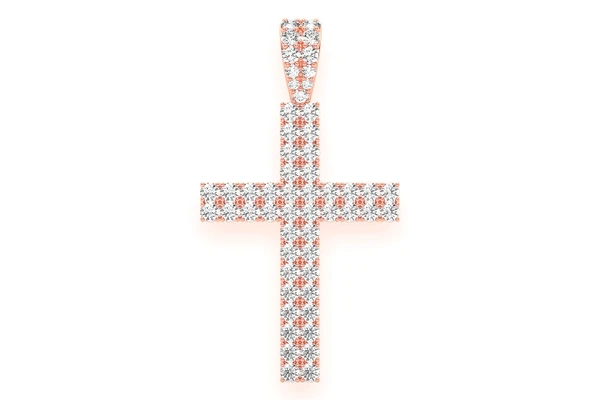 Two Row Cross Diamond Pendant 14k Solid Gold 2.25ctw
