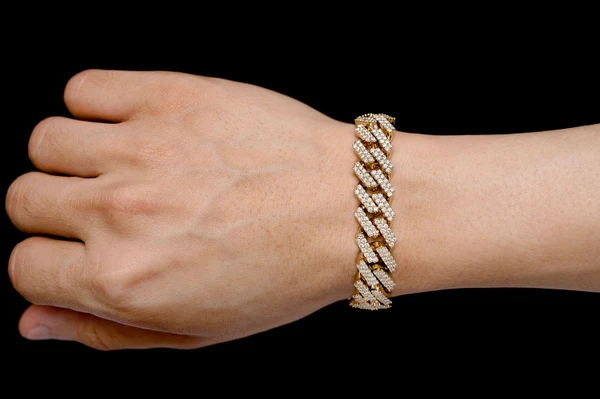 13MM Raised Diamond  Cuban Link Bracelet 14k Solid Gold 11.50ctw