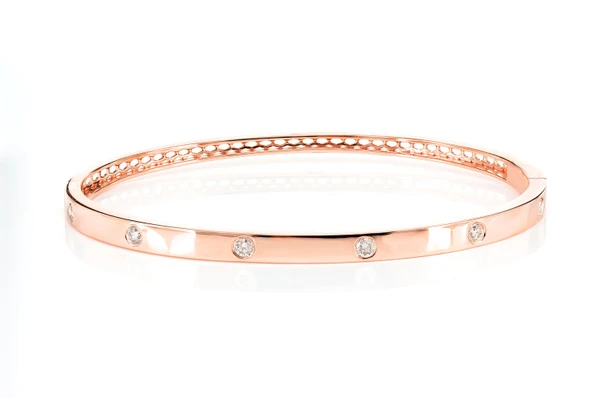 Thin Gypsy Set Diamond Bangle Bracelet 14k Solid Gold 0.35ctw 